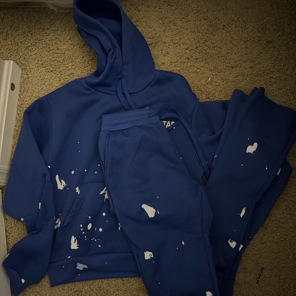 Blue Paint-Splatter Hoodie & Sweatpants Set